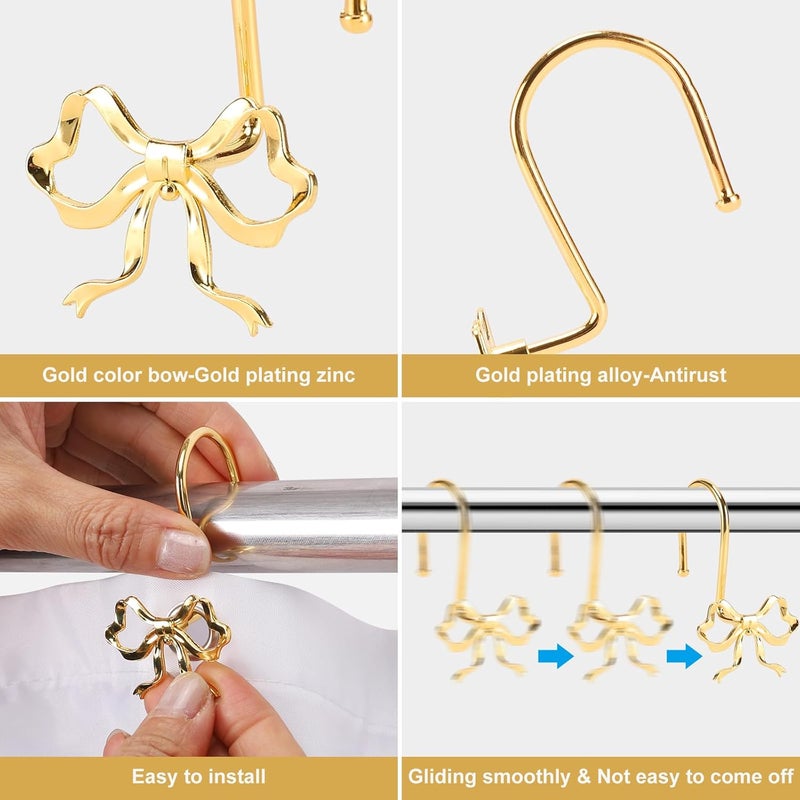 YanKiTour Bow Shower Curtain Hooks, 12 Pack Metal Decorative Rings, Rustproof Bow Knot Design for Bathroom Bedroom Living Room Baby Room Nursery Art Decor (Gold 2) - Image 2